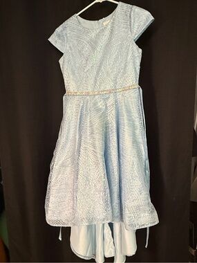 Rare Editions Light Blue High-Low Party Dress with Rhinestone Waist
